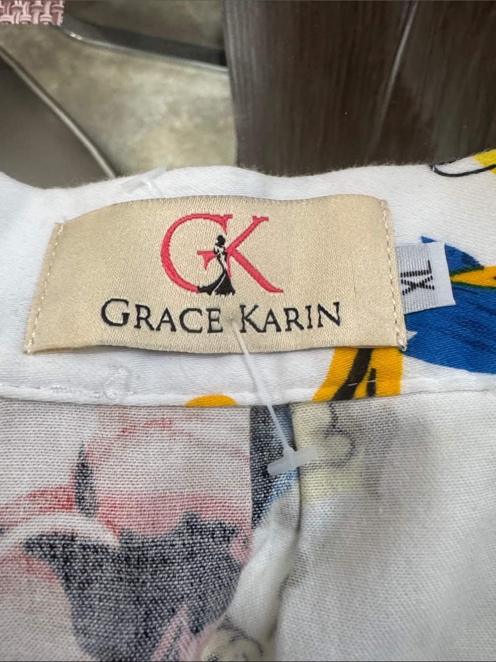Grace Karin White Floral Print Skirt with Blue, Yellow & Coral Accents - Picture 4 of 4